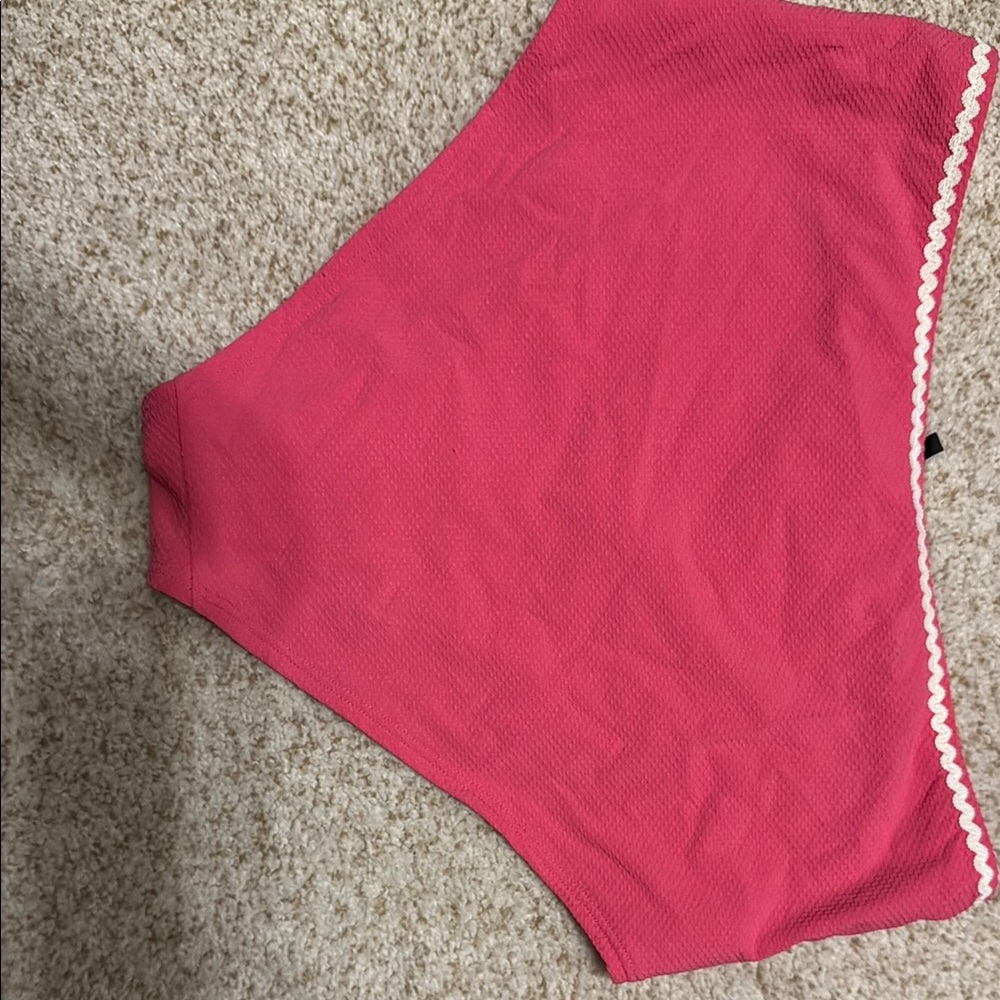 J.Crew Pink One-Shoulder Bikini Set with White Trim - Picture 5 of 5